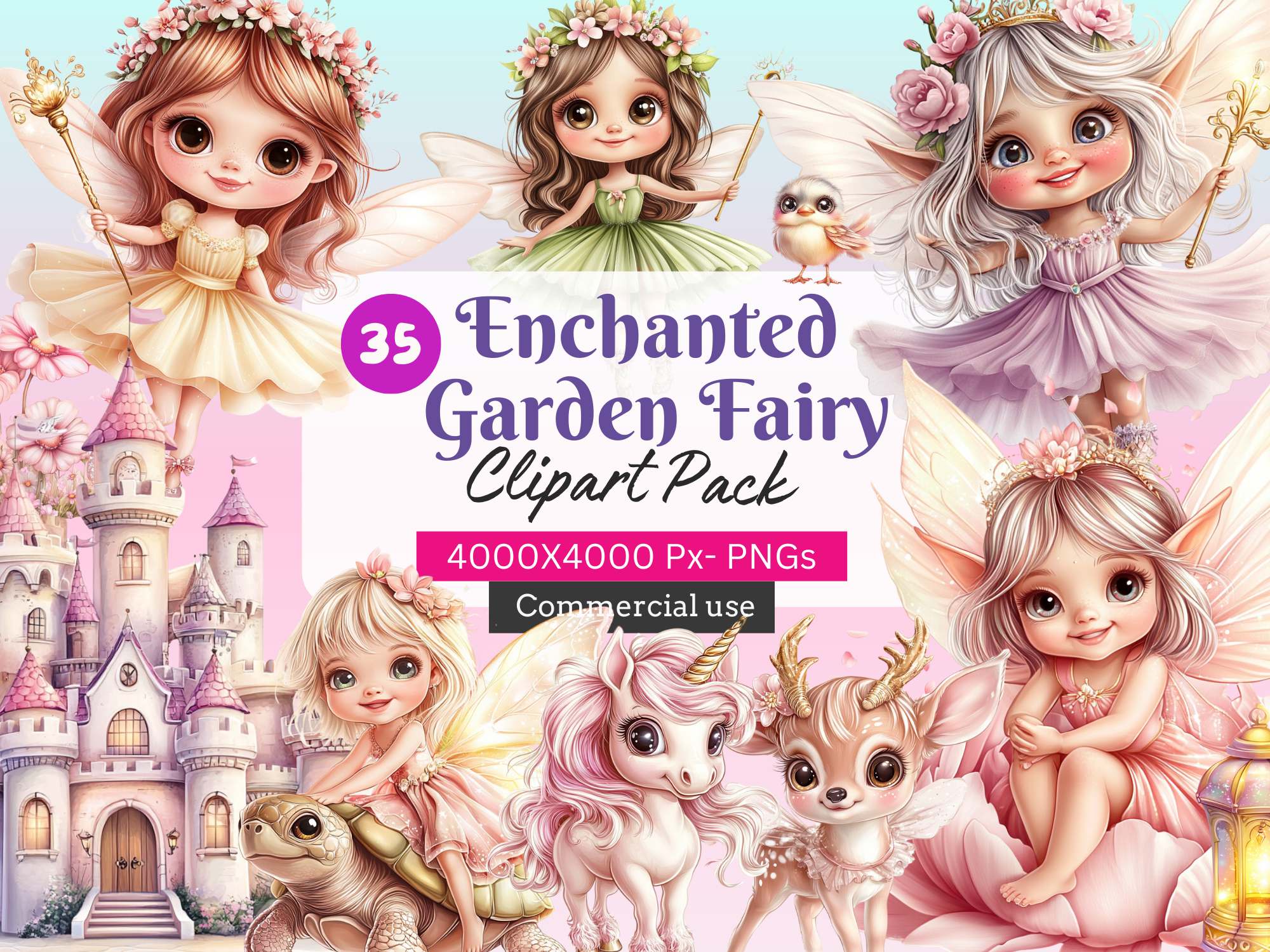 35 watercolor enchanted fairy wonderland clipart pack