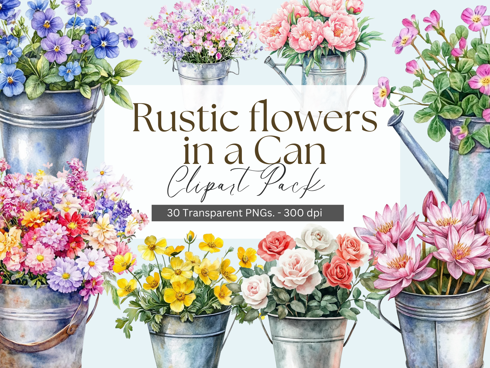 Rustic Flowers Watercolor Clipart Pack!