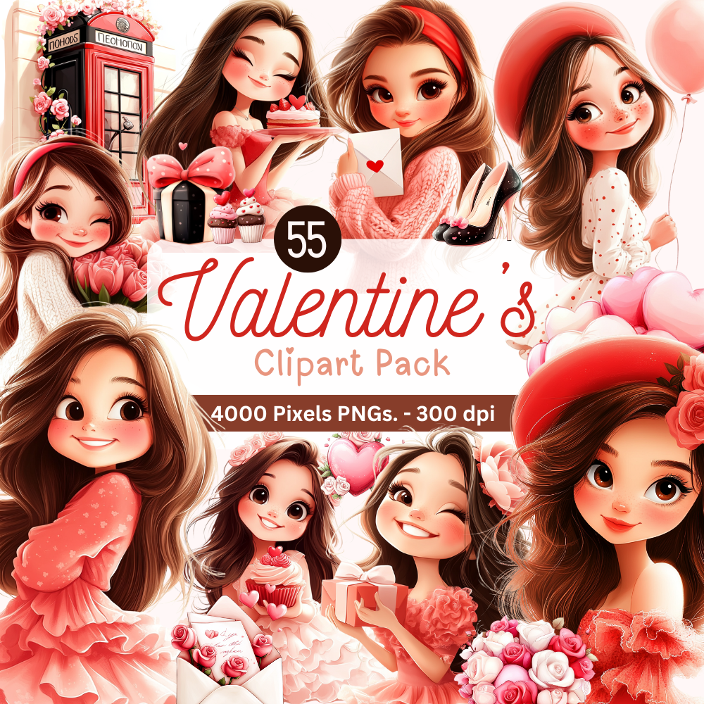 55 Valentine's Day Clipart Pack PNGs, Cute Romantic Graphics, 40