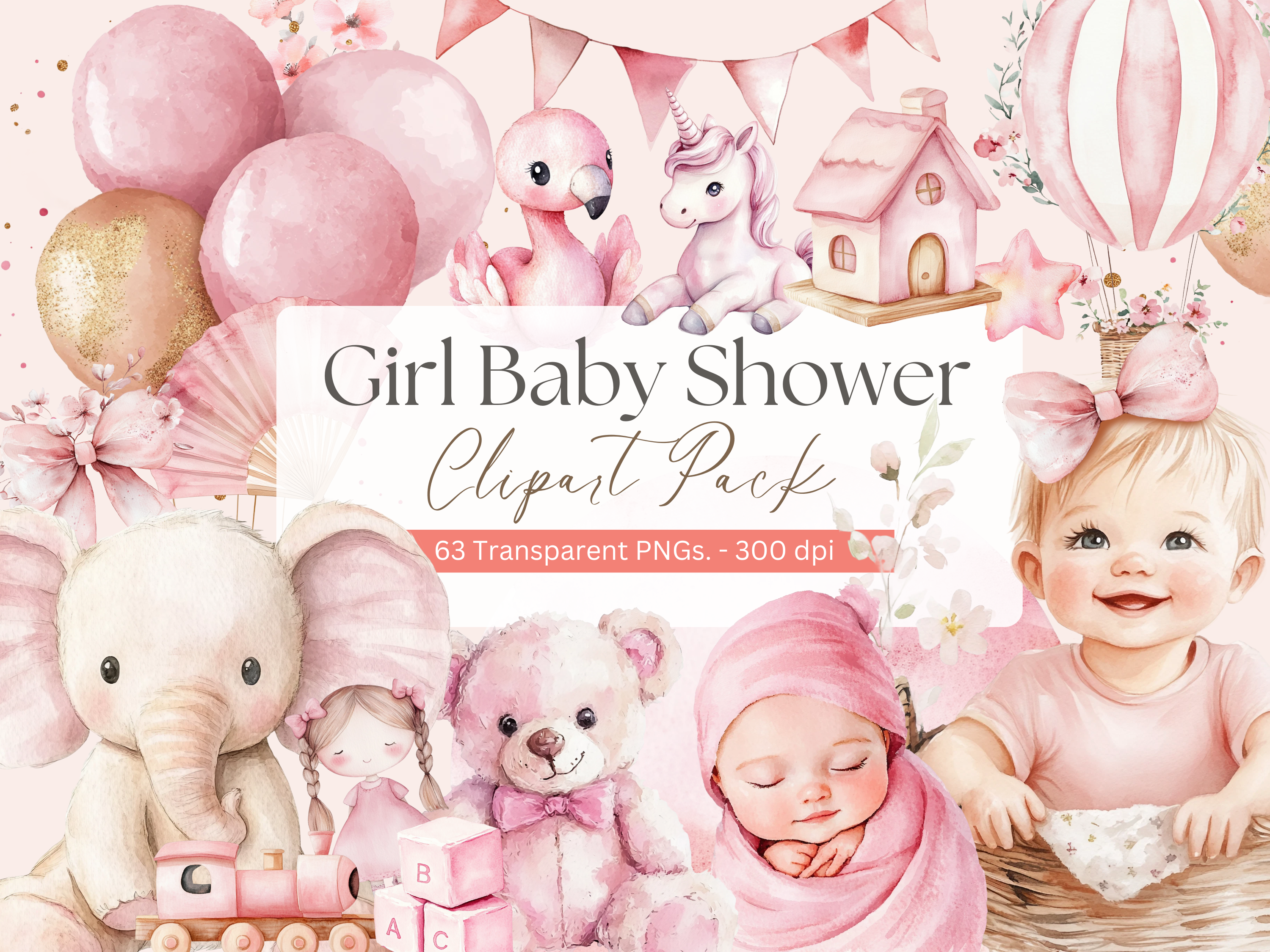 Watercolor Girl Babyshower Clipart Pack!