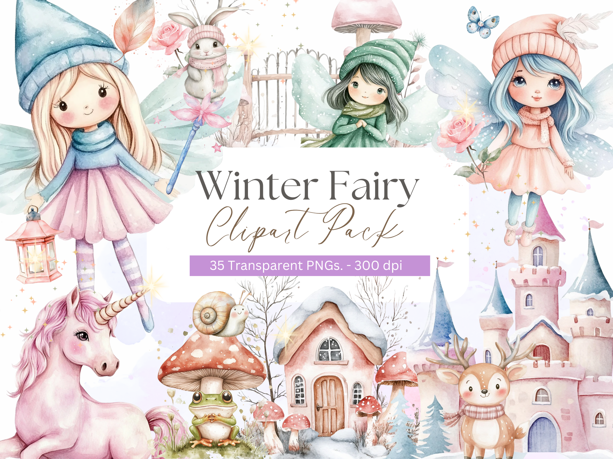 Winter Fairy Watercolor Clipart Pack
