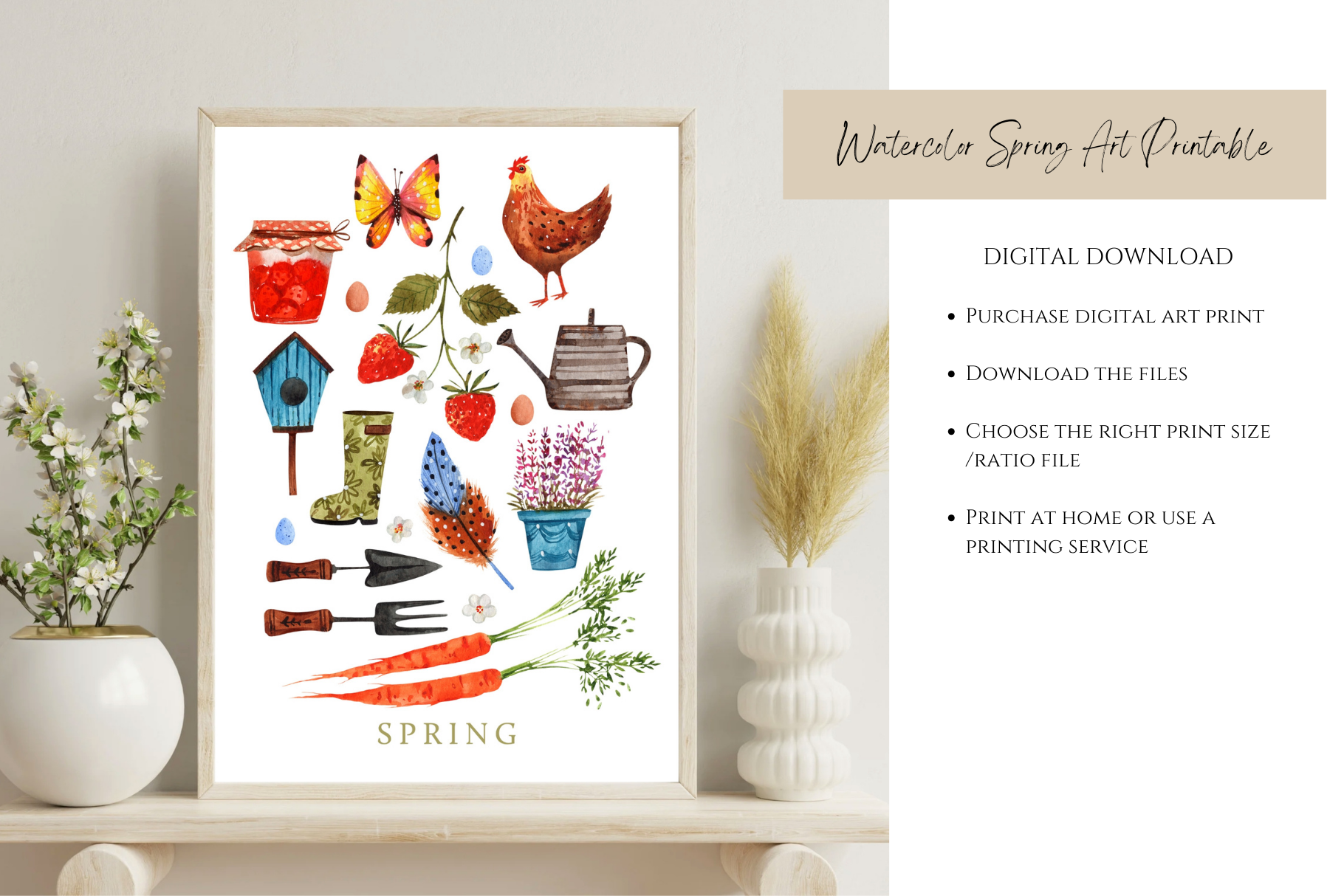 Product Spring Print Hello Spring Hand painted Watercolor, Digital Printable Art | Buy Art ...