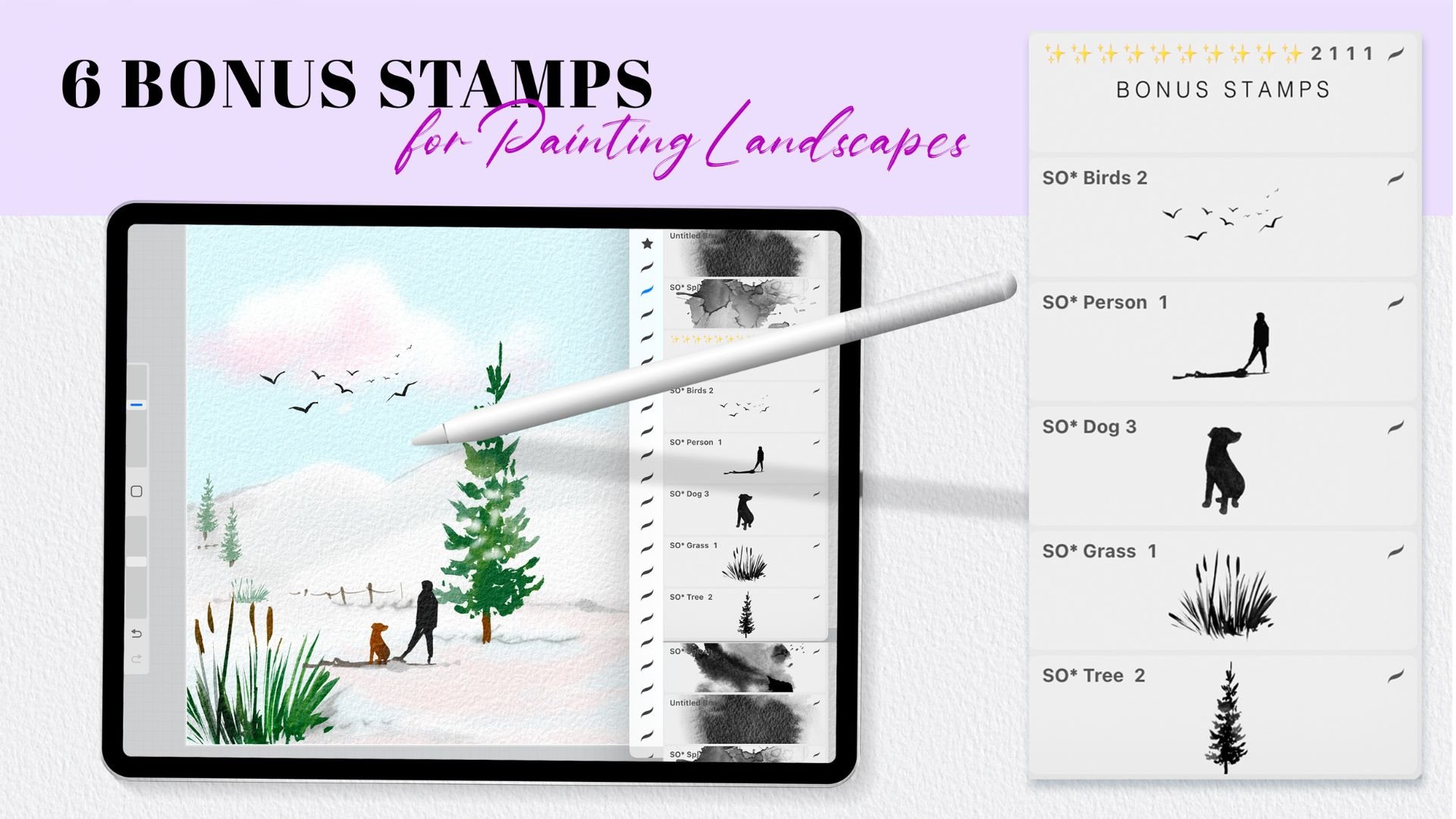 Procreate Watercolor Kit: Brushes, Paper Textures & Fun Stamps!