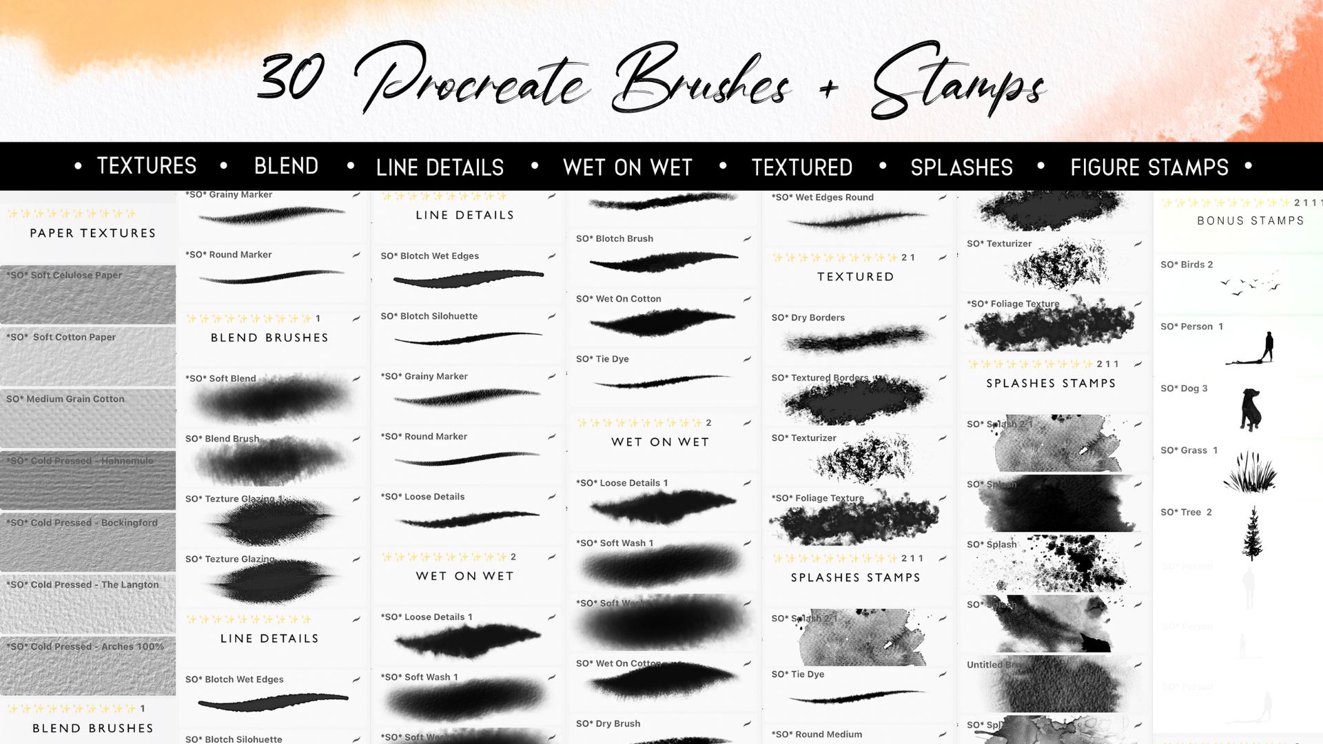 Procreate Watercolor Kit: Brushes, Paper Textures & Fun Stamps!
