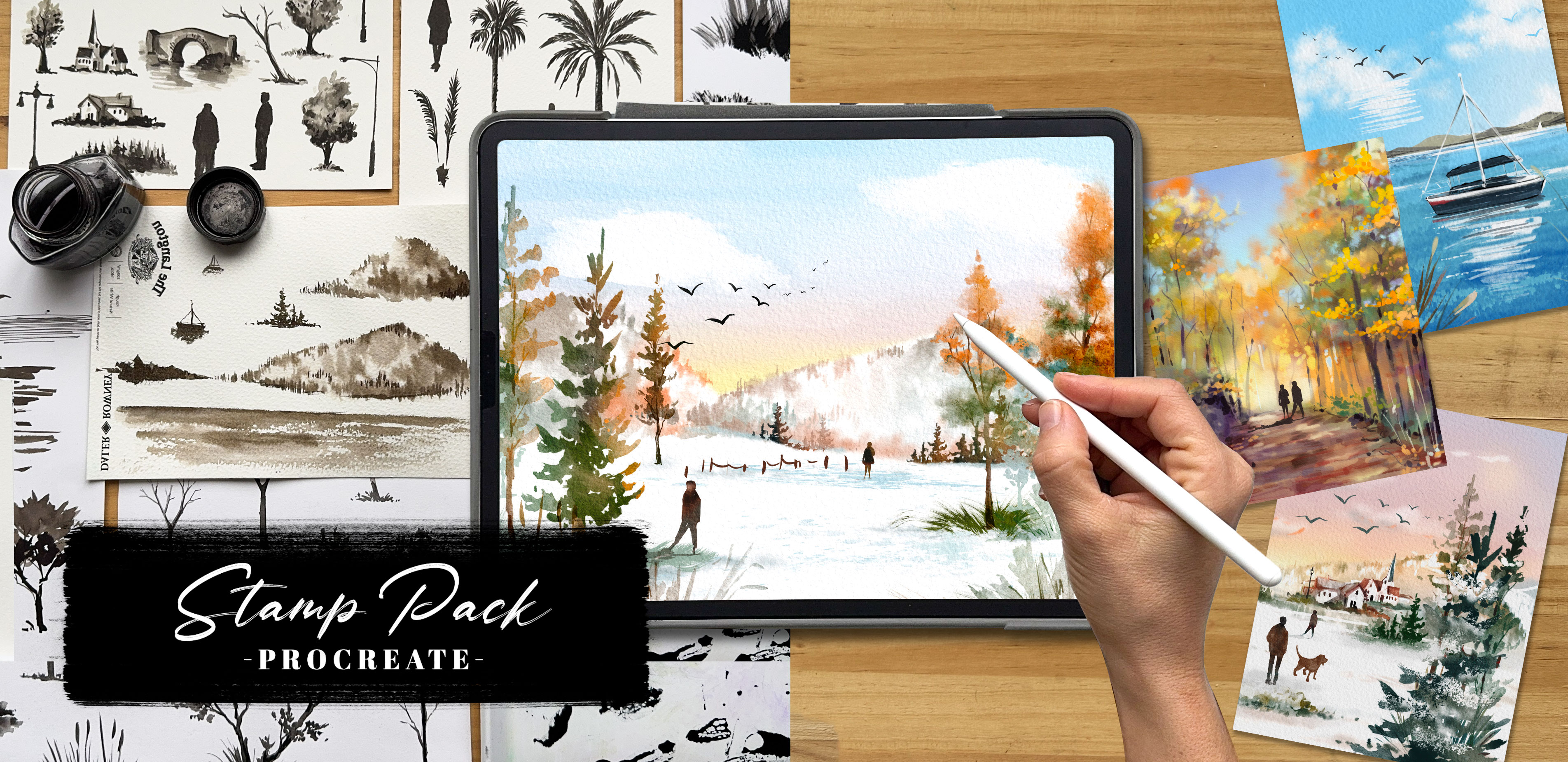 Procreate Stamps: Create Watercolor Mountain Scenes