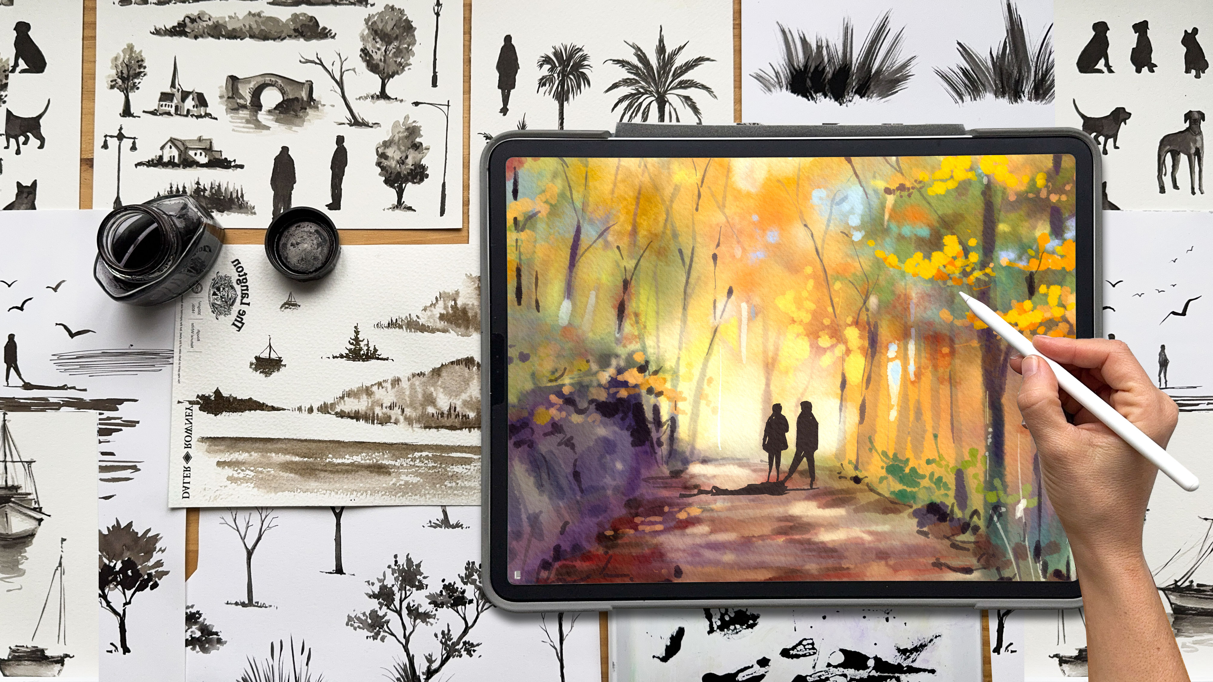 Procreate Stamps: Create Watercolor Mountain Scenes