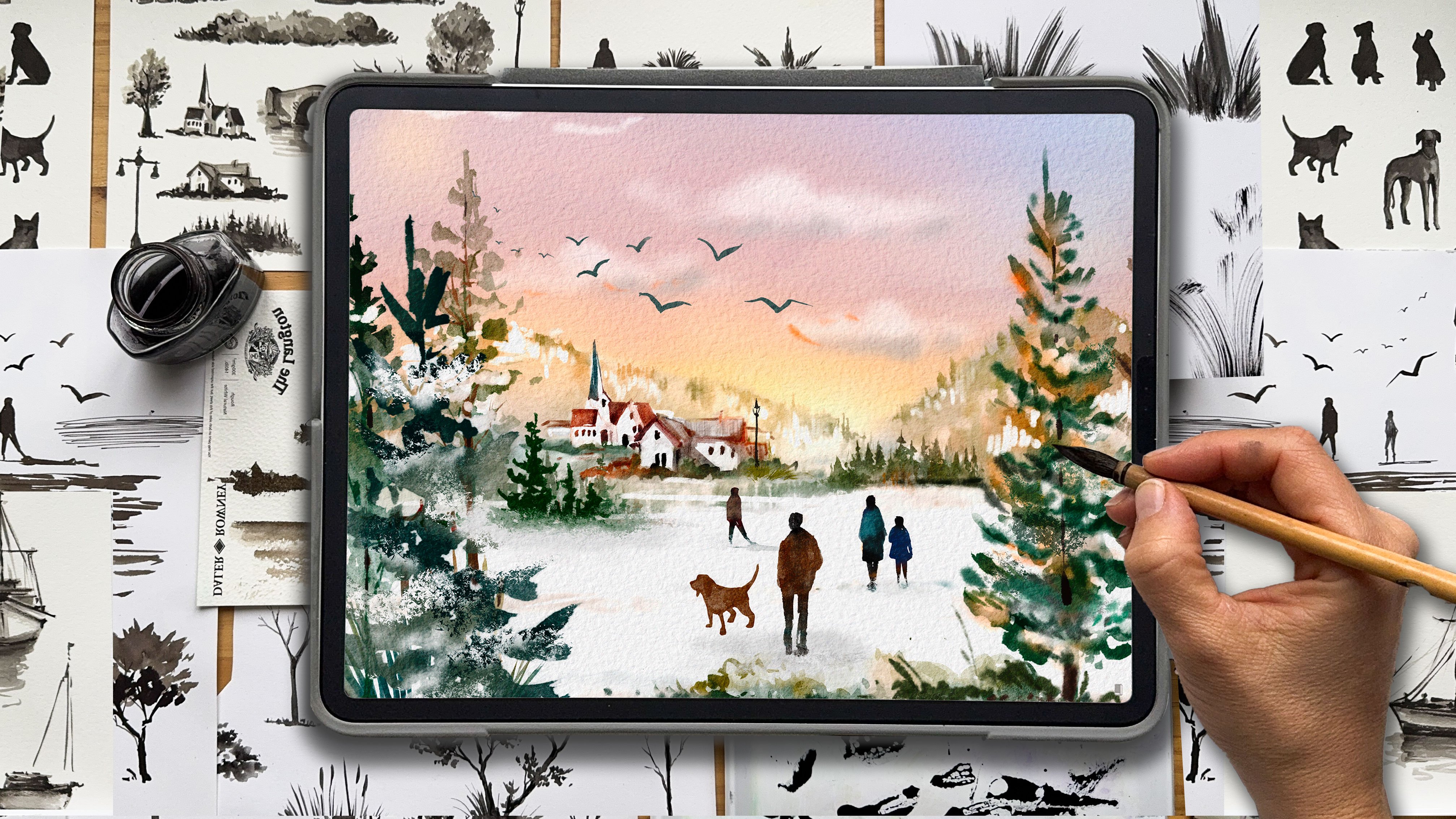 Procreate Stamps: Create Watercolor Mountain Scenes