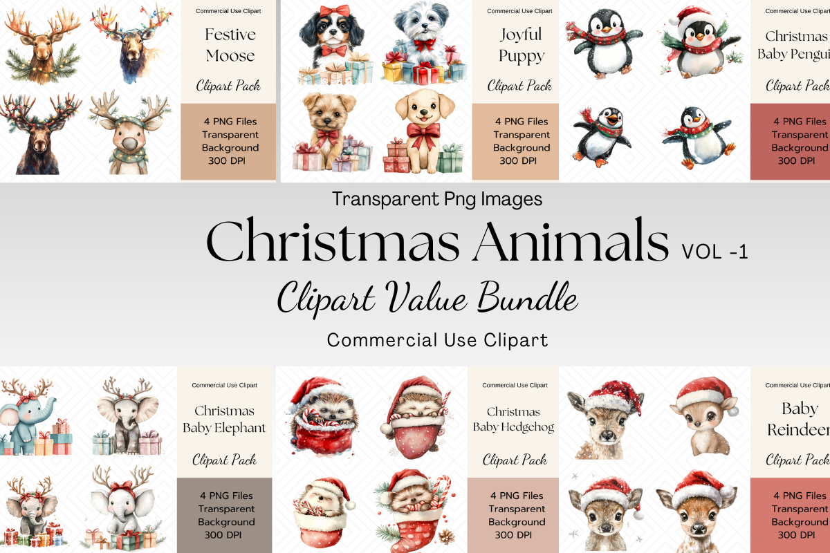 Christmas Animals Clipart Value Bundle