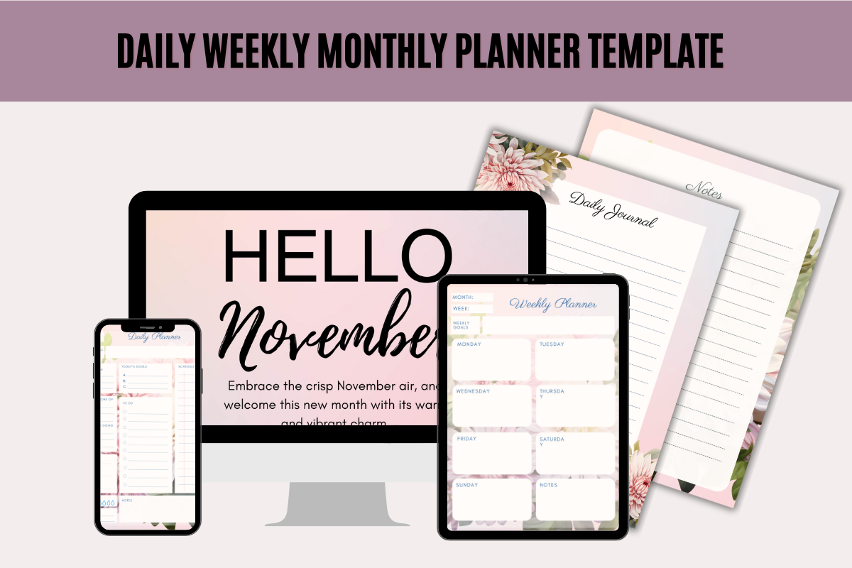 Hello November Planner | US Letter & A4 | Editable in Canva
